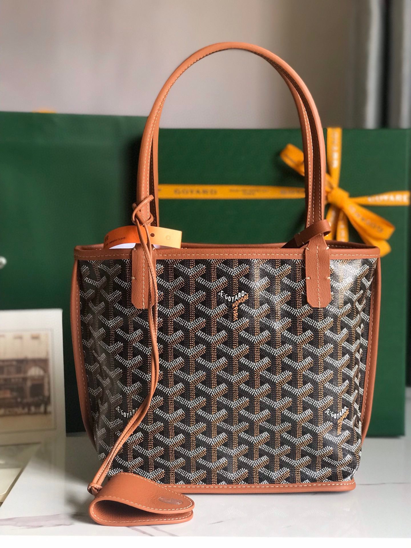 Replica Goyard Anjou Mini Reversible Bag in Black Goyardine Canvas