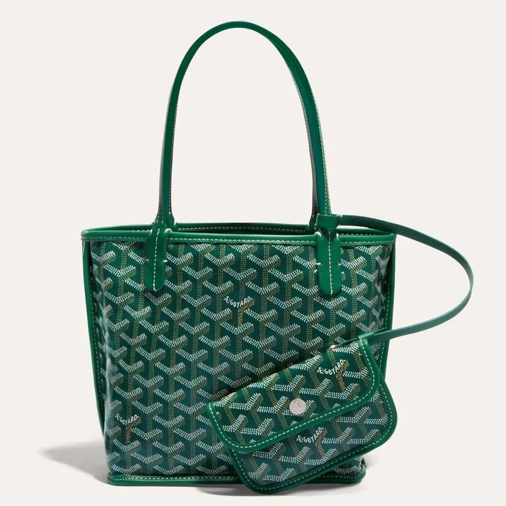 Replica Goyard Anjou Mini Reversible Bag in Green Goyardine Canvas